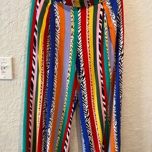 Eloquii Striped Wide Leg Pants Multicolored Pink Elastic Waist Travel Women 16